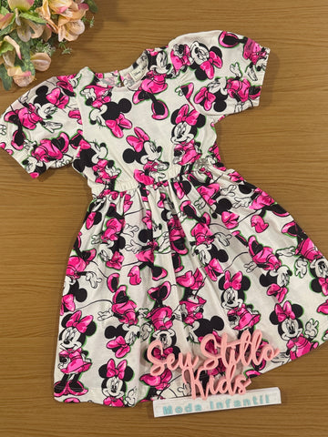 Vestido Infantil Animê Verão Minnie Rosa Disney