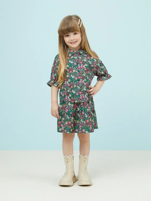 Conjunto Infantil Momi Inverno Com Saia Flores De Jardim