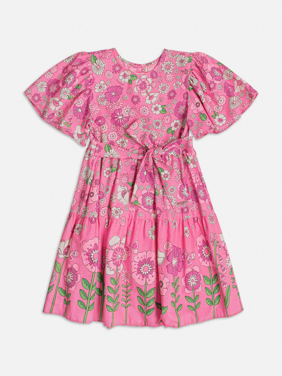 Vestido Infantil Momi Verão Flores Rosa