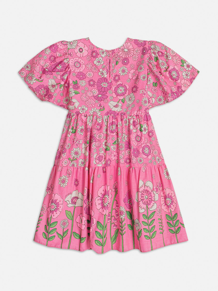 Vestido Infantil Momi Verão Flores Rosa