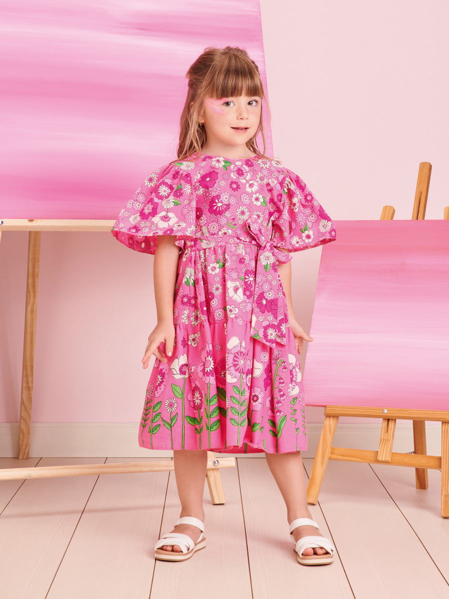 Vestido Infantil Momi Verão Flores Rosa