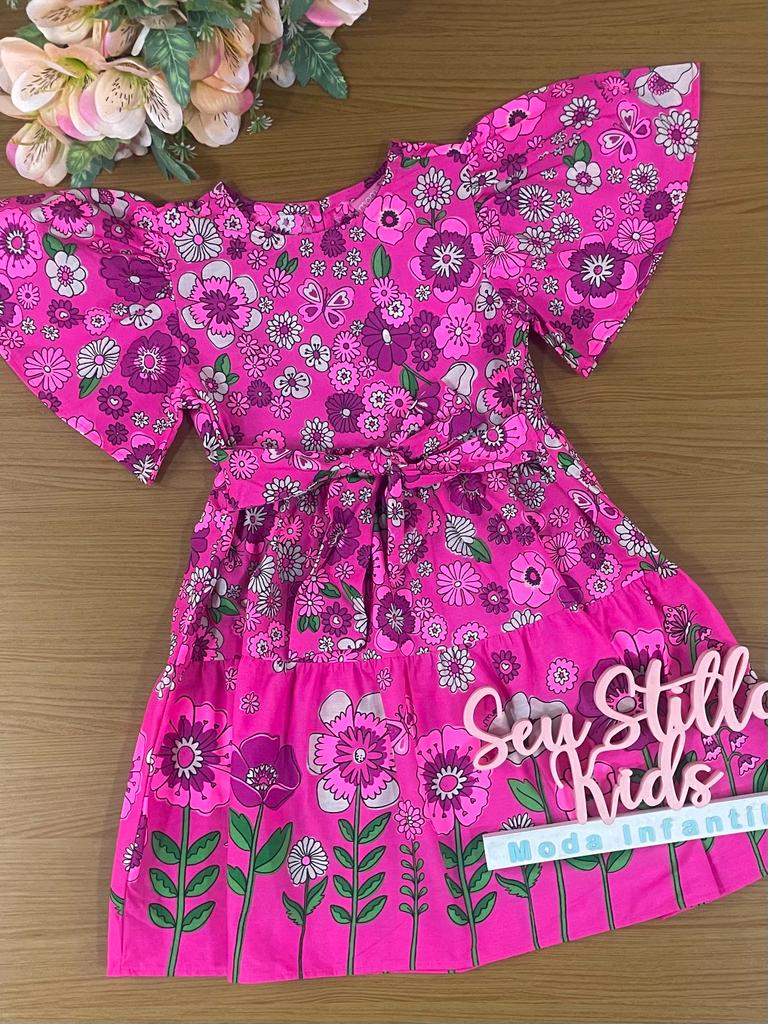 Vestido Infantil Momi Verão Flores Rosa
