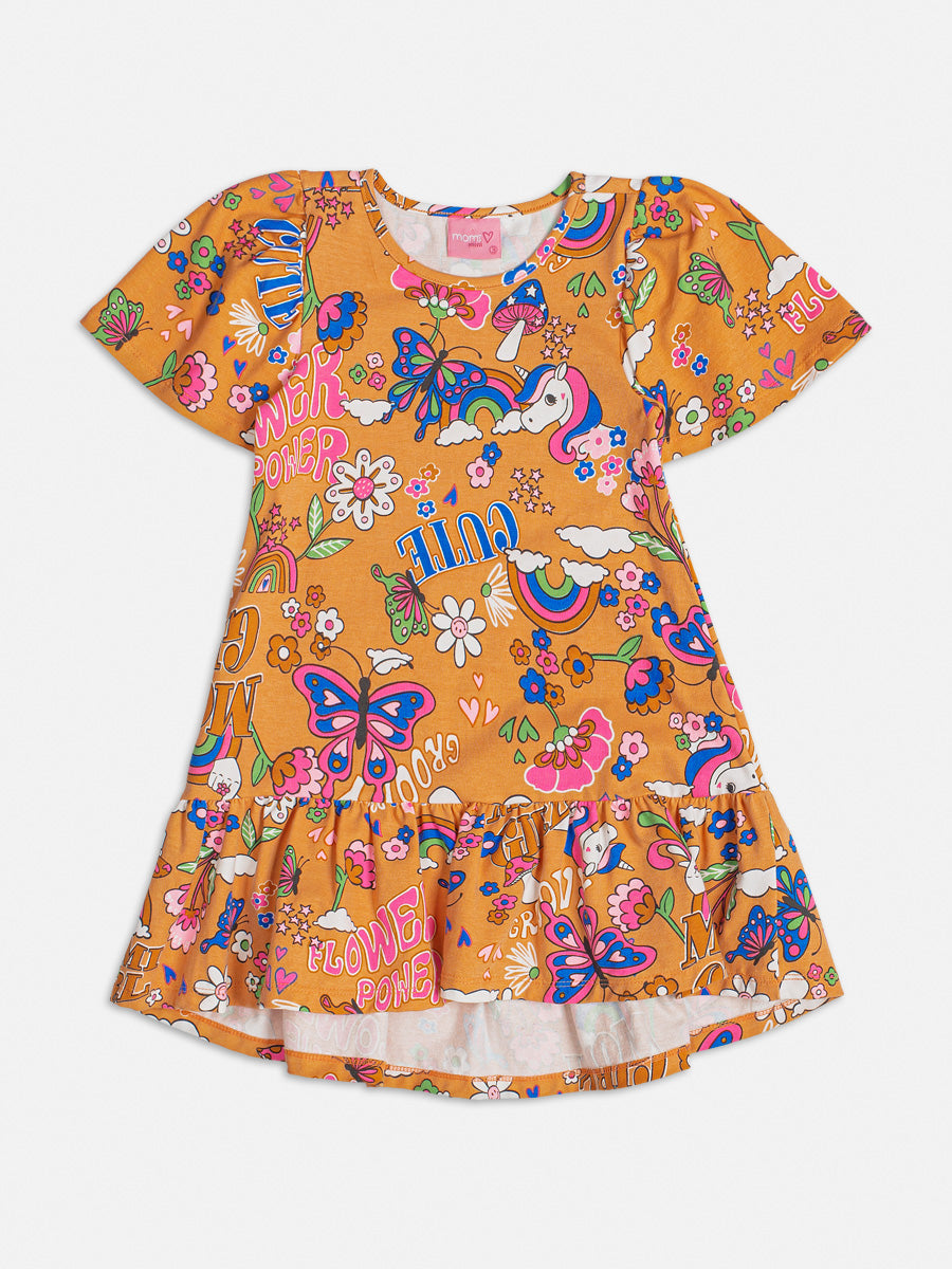 Vestido Infantil Momi Verão Manga Curta Caramelo Mundo Encantado