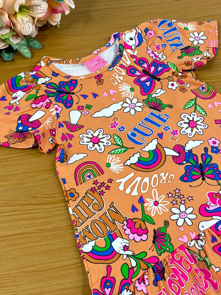 Vestido Infantil Momi Verão Manga Curta Caramelo Mundo Encantado