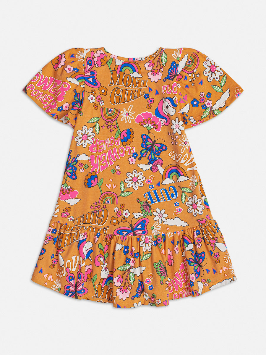 Vestido Infantil Momi Verão Manga Curta Caramelo Mundo Encantado
