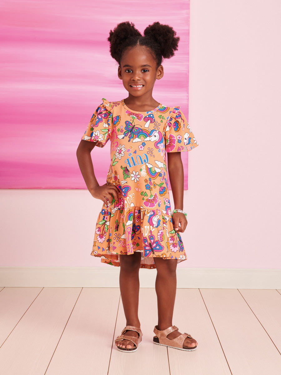 Vestido Infantil Momi Verão Manga Curta Caramelo Mundo Encantado