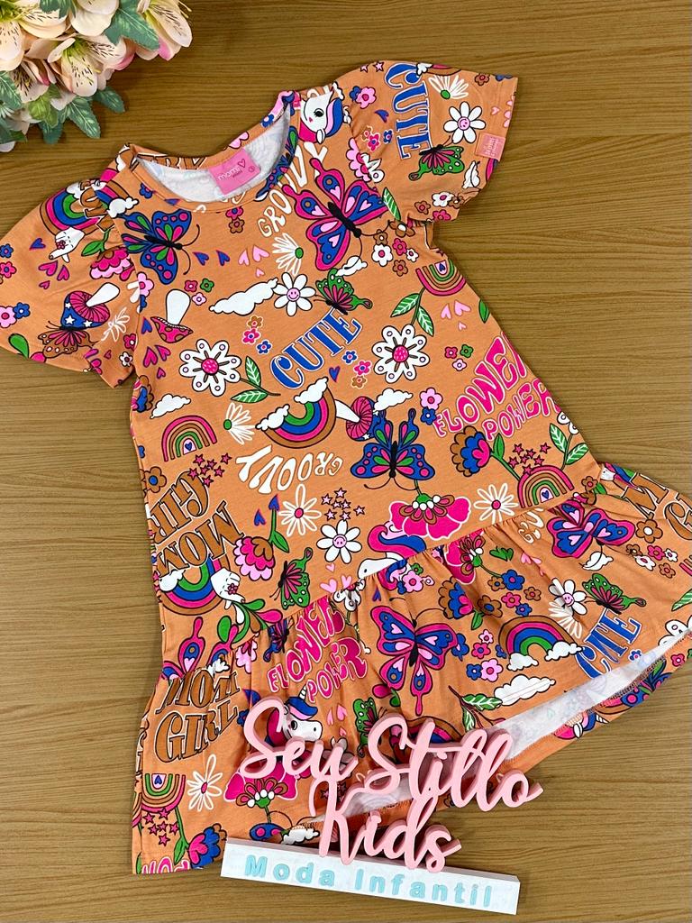 Vestido Infantil Momi Verão Manga Curta Caramelo Mundo Encantado