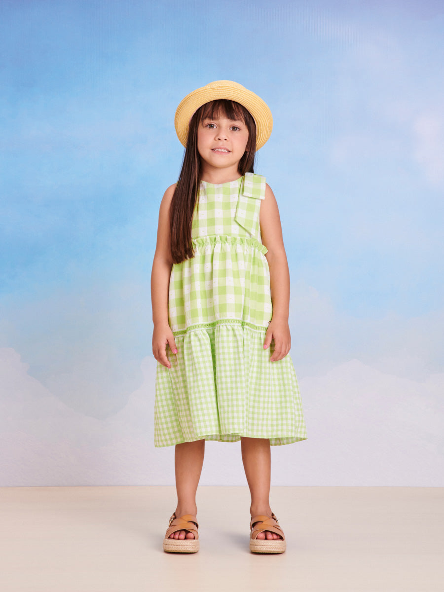 Vestido Infantil Momi Verão Xadrez Verde