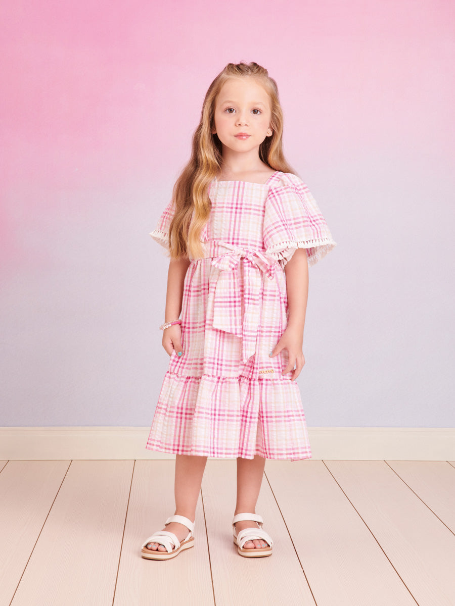 Vestido Infantil Momi Verão Xadrez Rosa