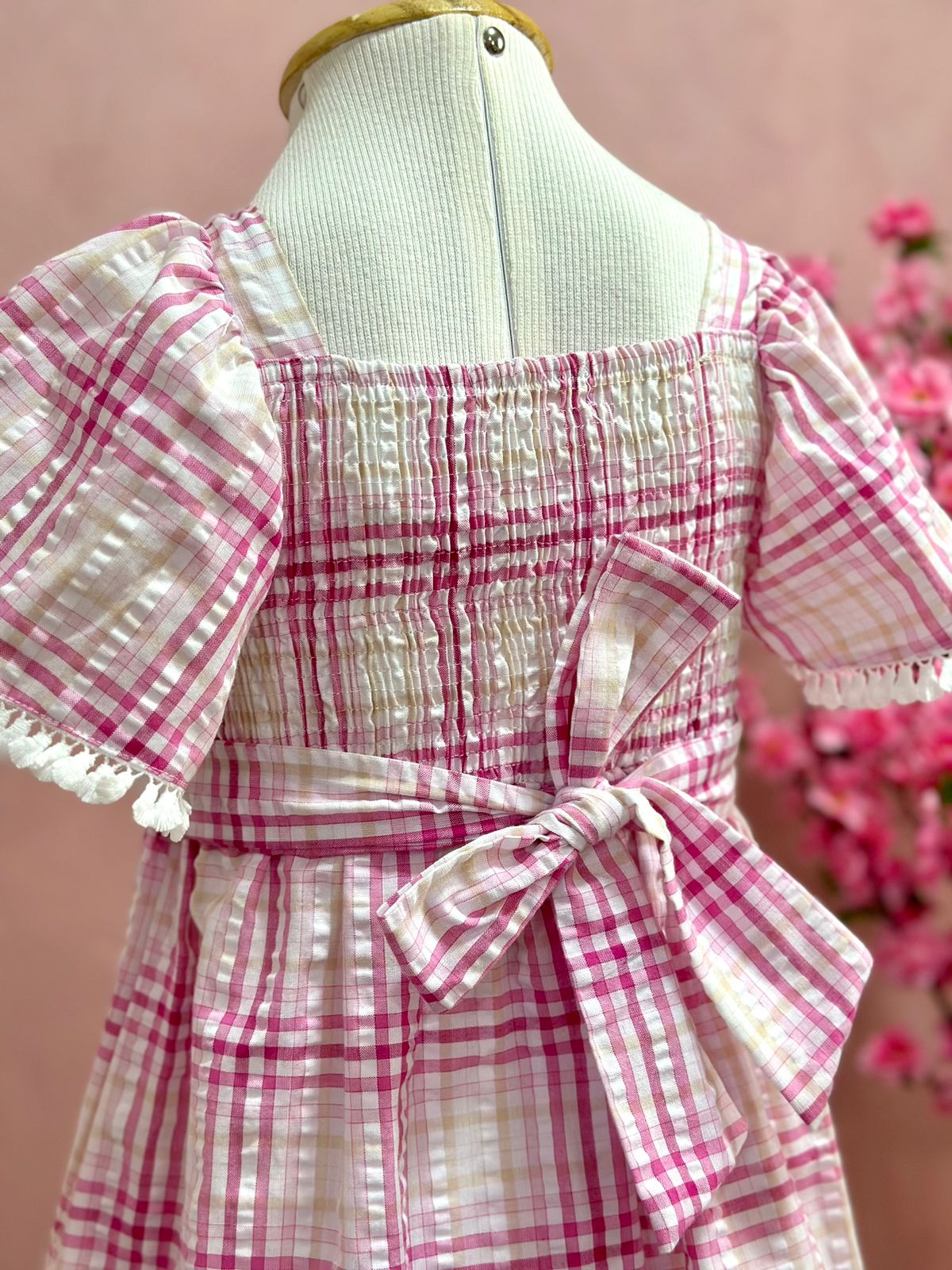 Vestido Infantil Momi Verão Xadrez Rosa