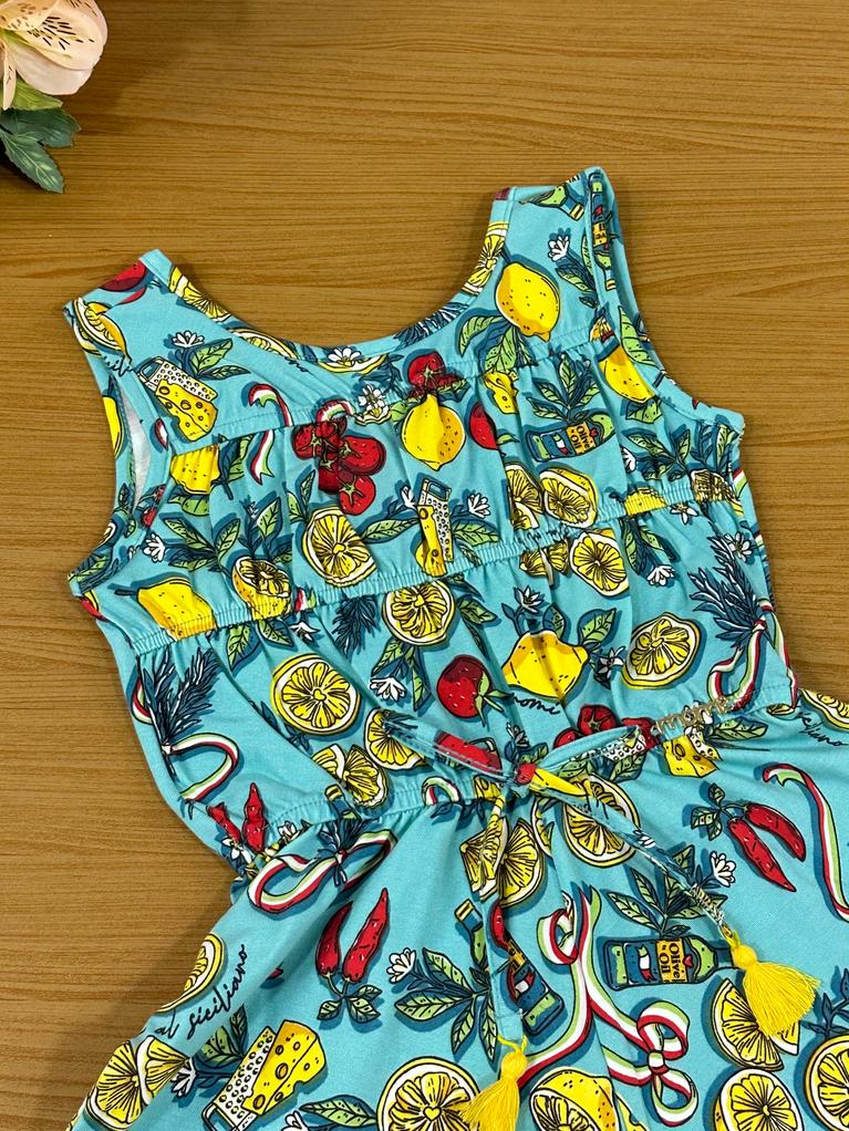 Macaquinho Infantil Momi Verão Azul Frutinhas