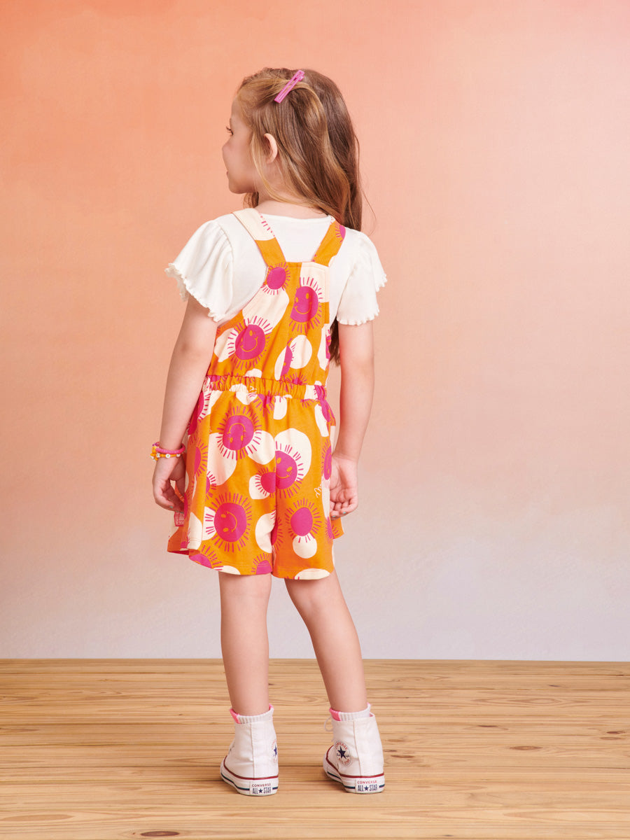 Jardineira Infantil Momi Verão Laranja Dia Feliz