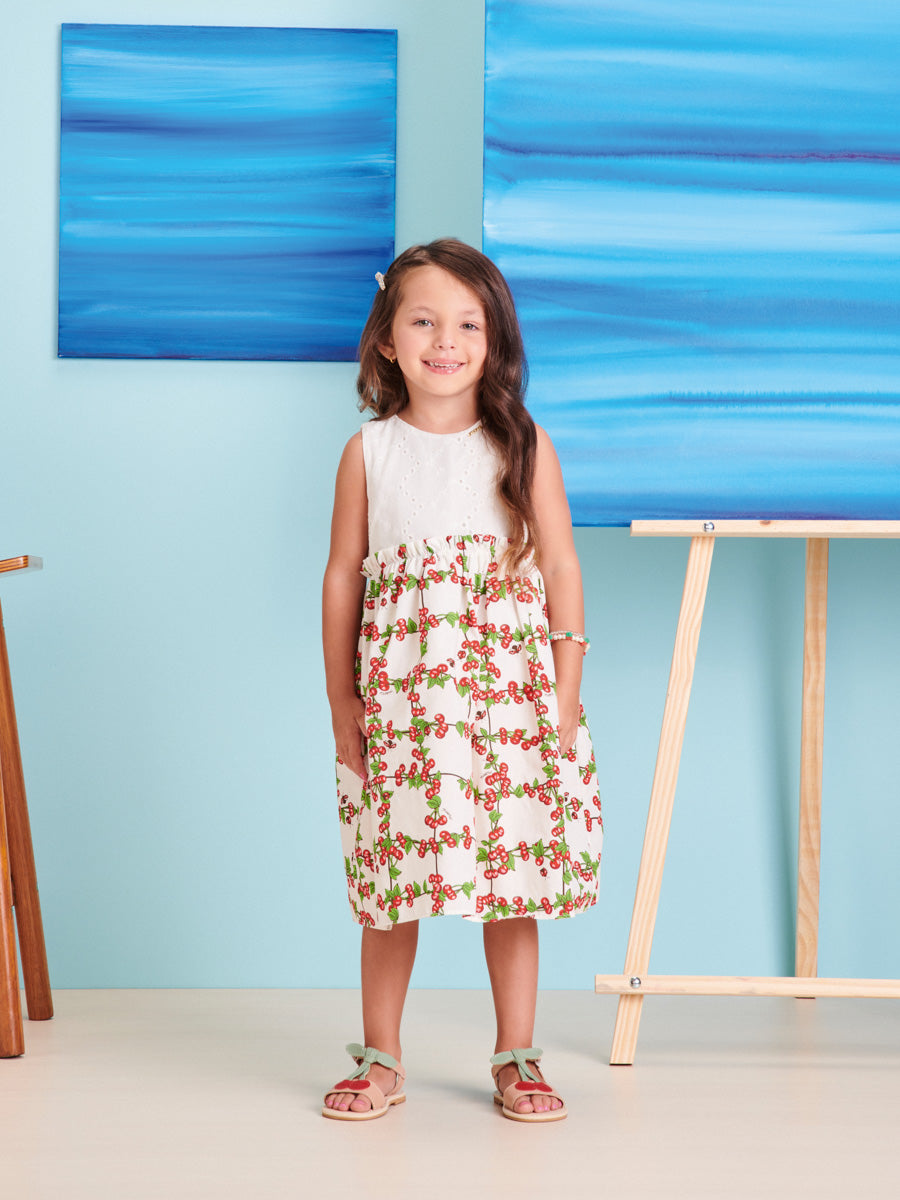 Vestido Infantil Momi Verão Branco Cerejinha
