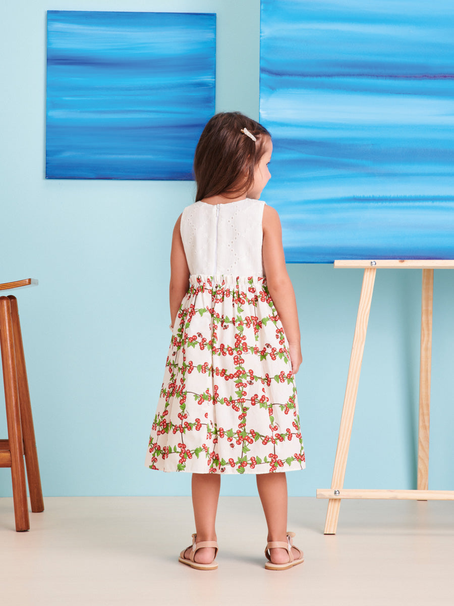 Vestido Infantil Momi Verão Branco Cerejinha