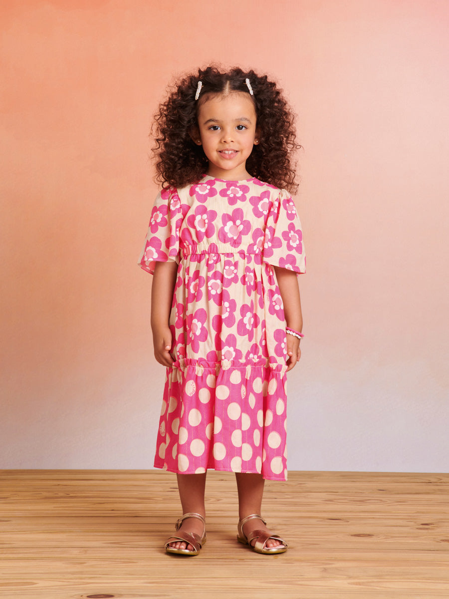 Vestido Infantil Momi Verão Floral Rosa