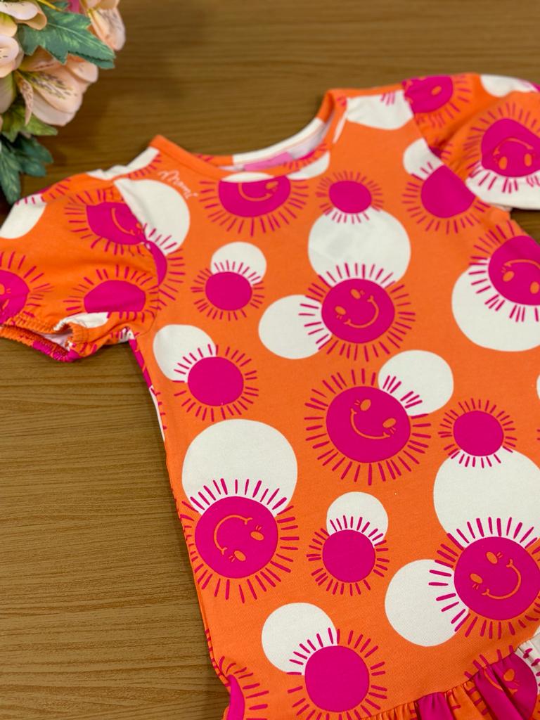 Vestido Infantil Momi Verão Manga Curta Laranja Solzinho