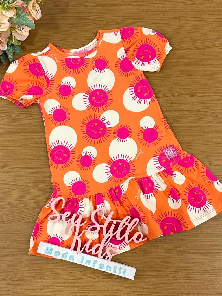 Vestido Infantil Momi Verão Manga Curta Laranja Solzinho