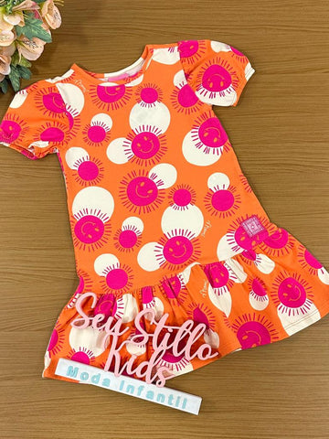 Vestido Infantil Momi Verão Manga Curta Laranja Solzinho