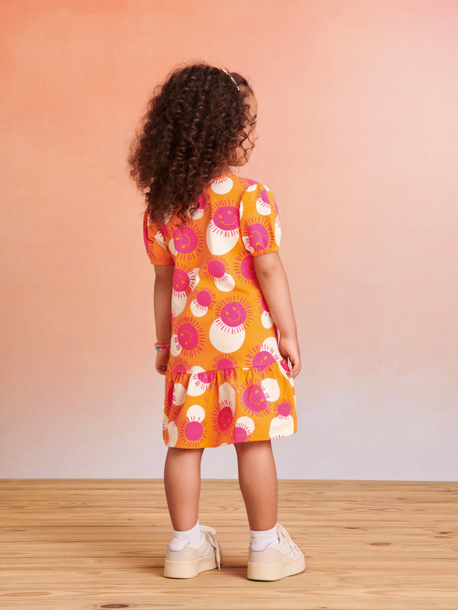 Vestido Infantil Momi Verão Manga Curta Laranja Solzinho