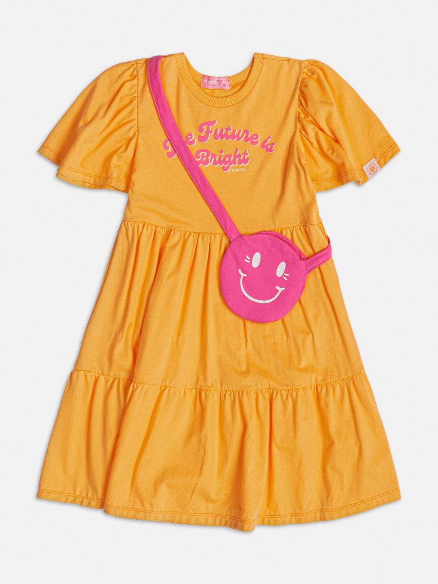Vestido Infantil Momi Verão Manga Curta Laranja Smile