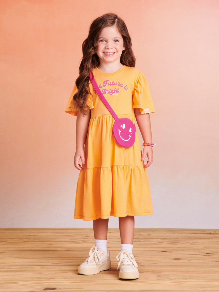 Vestido Infantil Momi Verão Manga Curta Laranja Smile