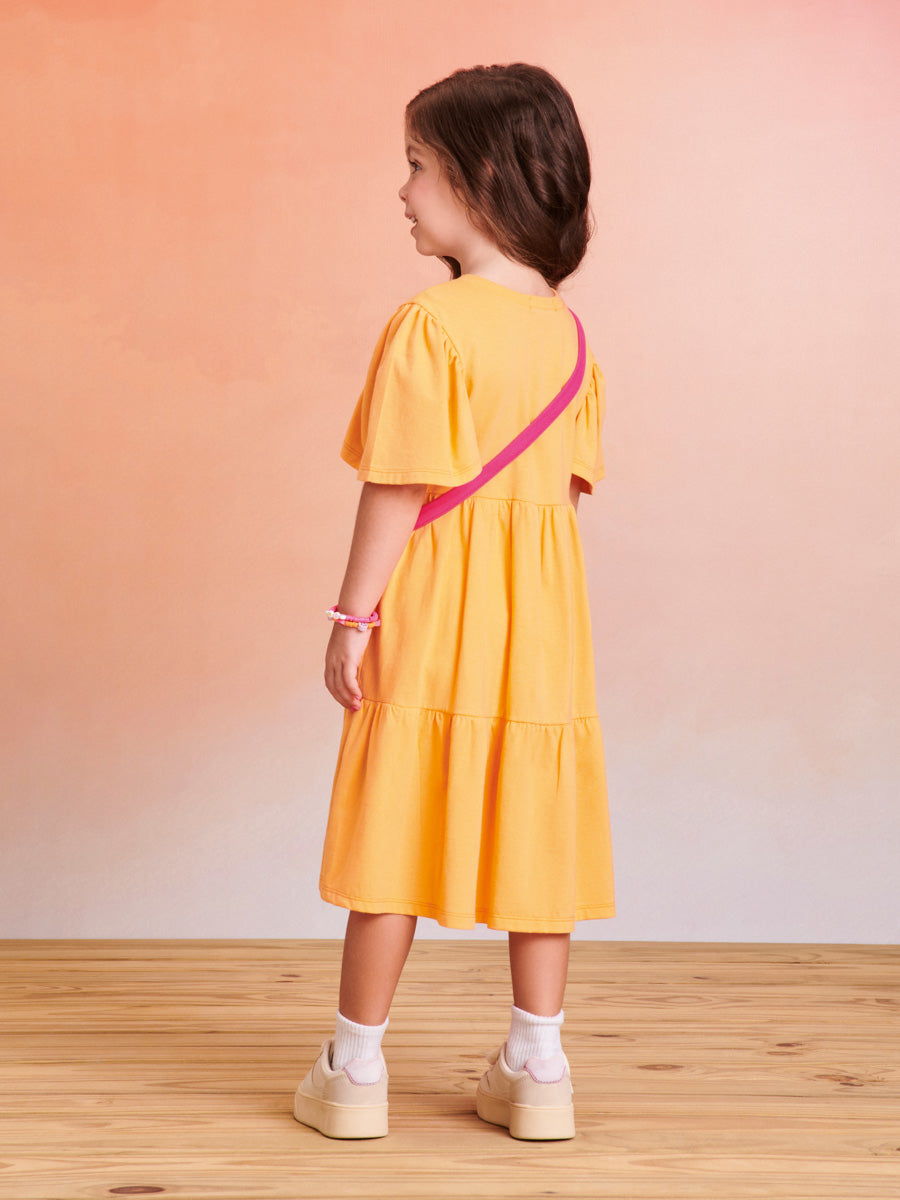 Vestido Infantil Momi Verão Manga Curta Laranja Smile