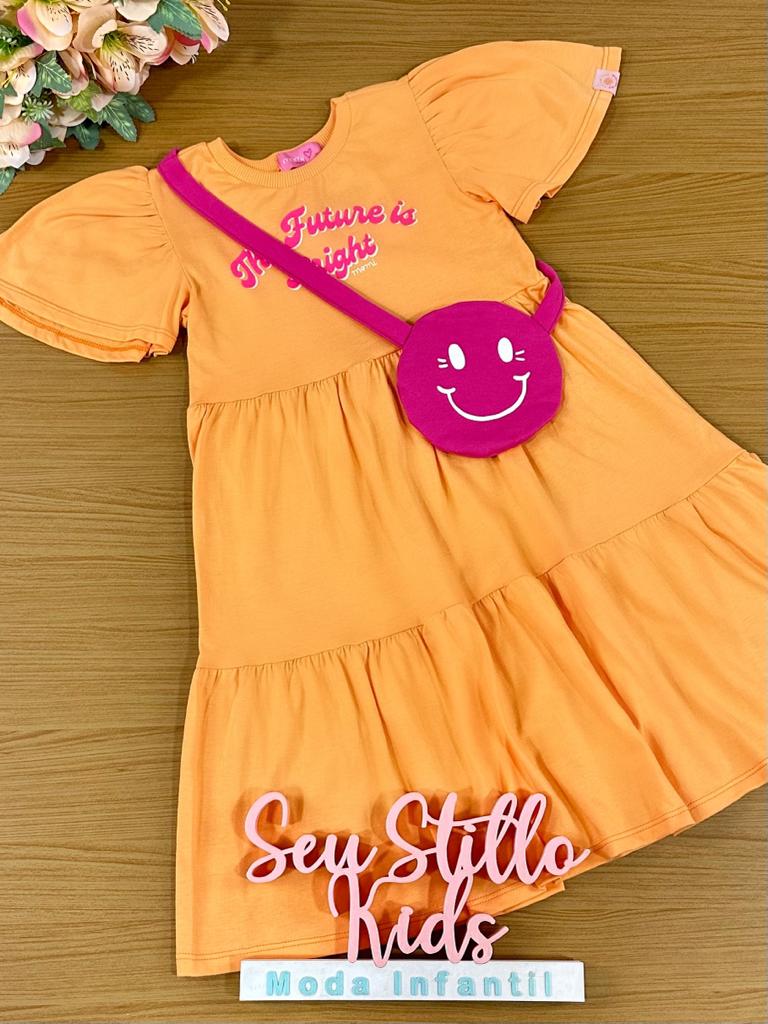 Vestido Infantil Momi Verão Manga Curta Laranja Smile
