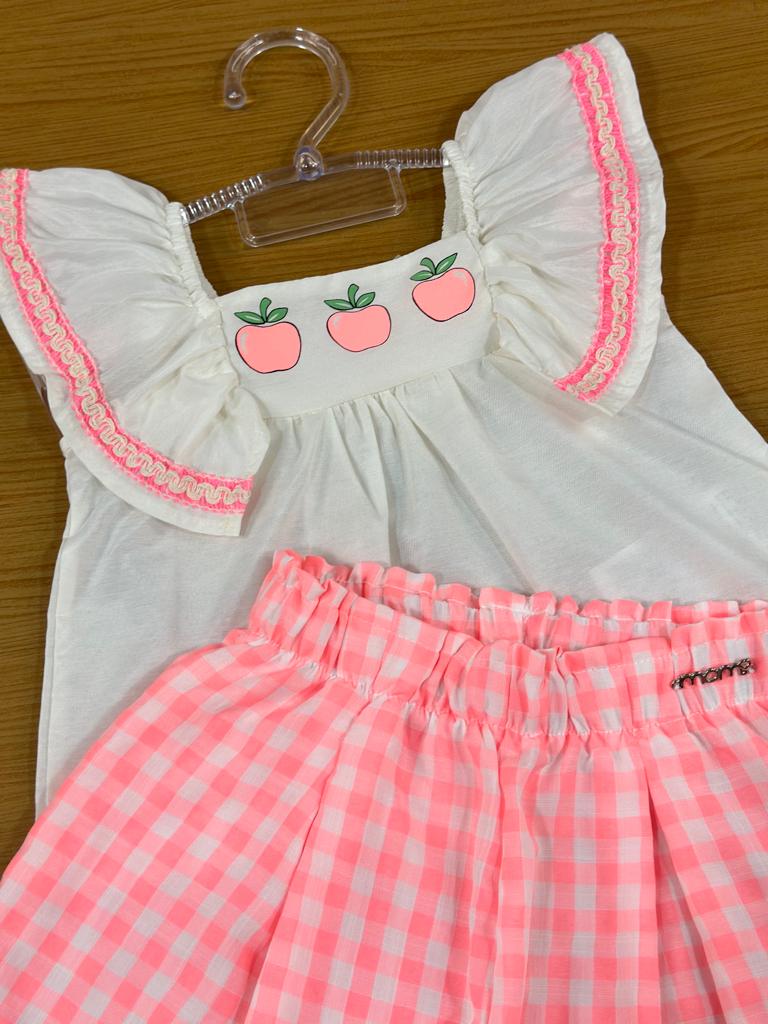 Conjunto Infantil Momi Verão Com Short e Cropped Maçãzinha