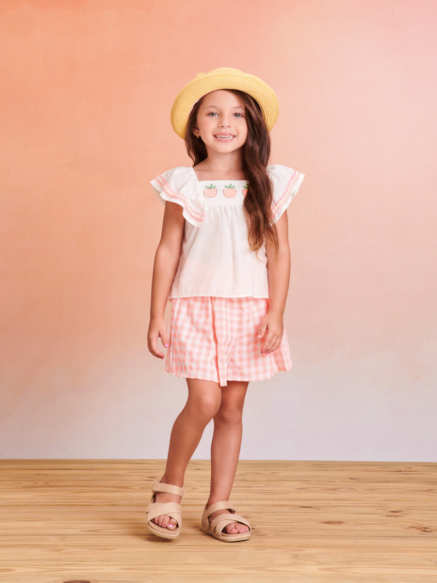 Conjunto Infantil Momi Verão Com Short e Cropped Maçãzinha