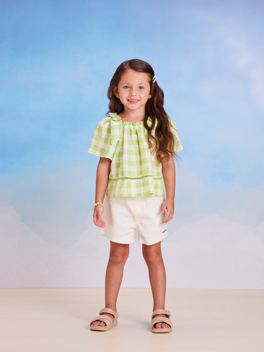Conjunto Infantil Momi Verão Com Shorts e Blusa Xadrez Verde