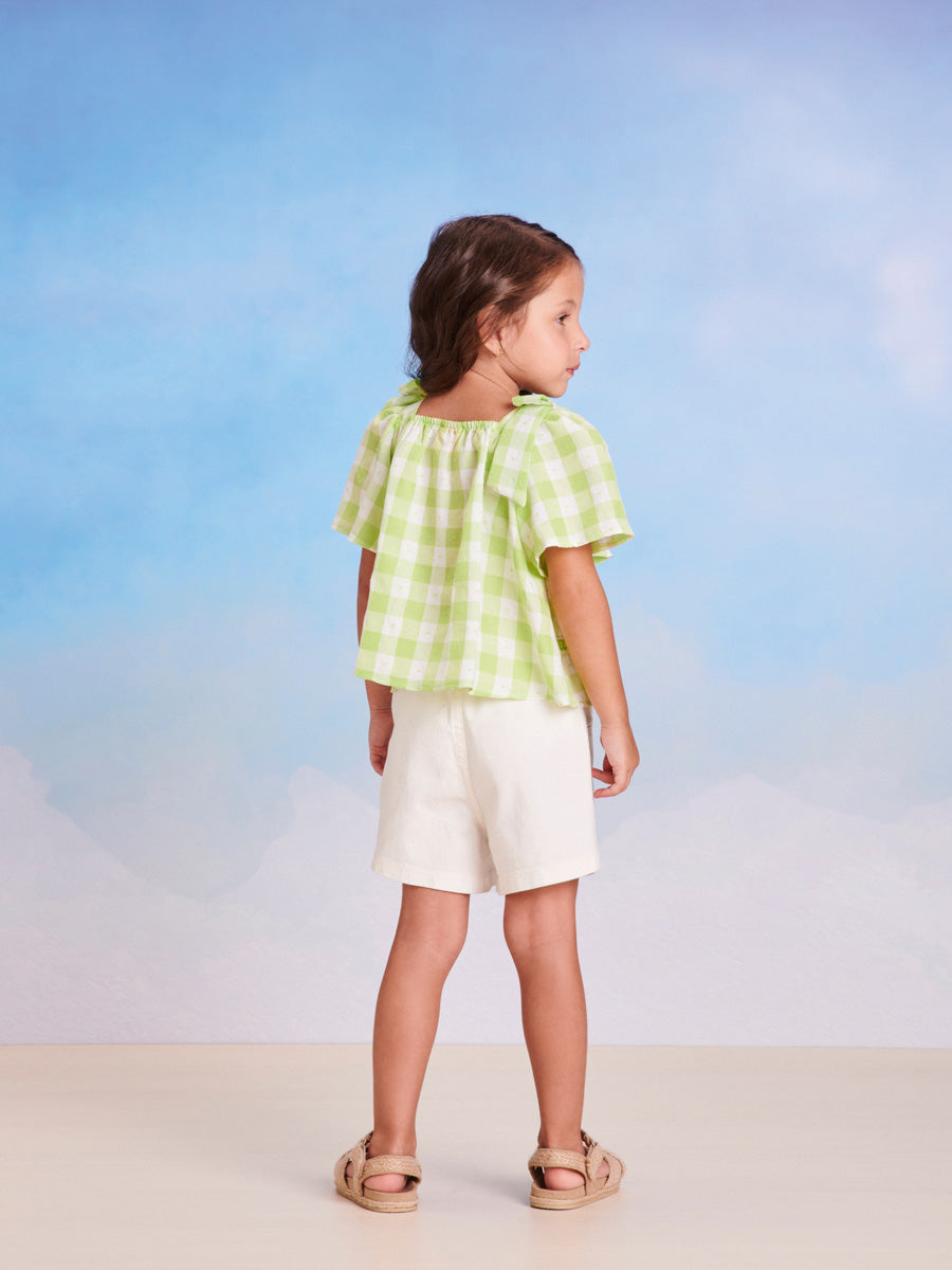 Conjunto Infantil Momi Verão Com Shorts e Blusa Xadrez Verde