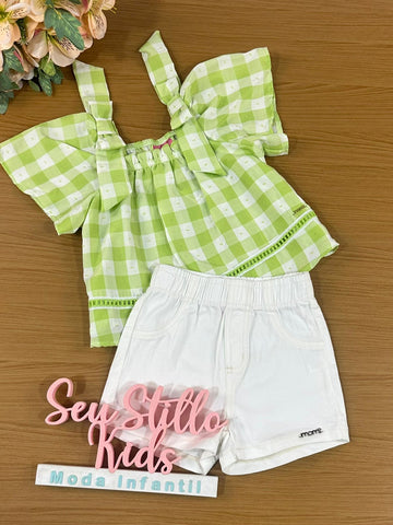 Conjunto Infantil Momi Verão Com Shorts e Blusa Xadrez Verde