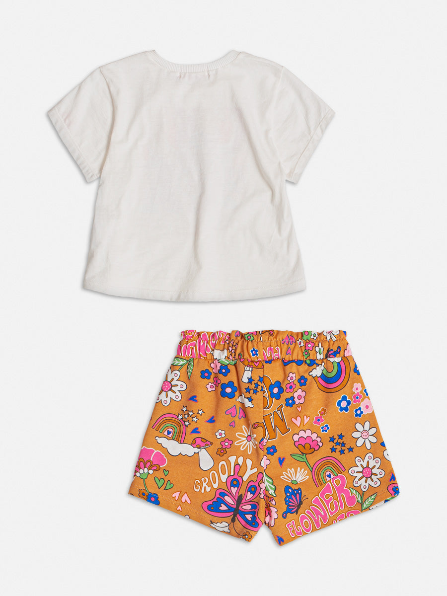 Conjunto Infantil Momi Verão Com Shorts Saia e Blusa Flowers