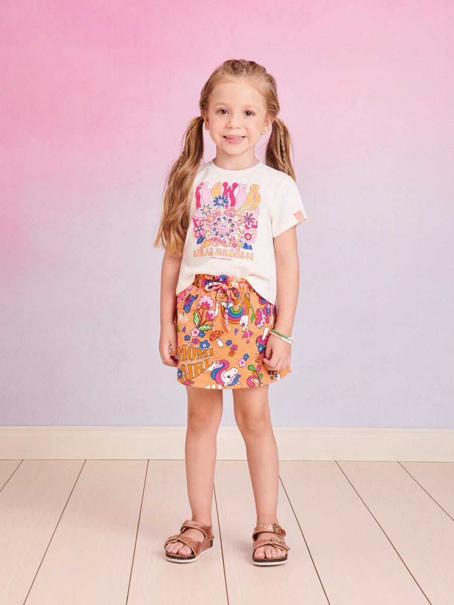 Conjunto Infantil Momi Verão Com Shorts Saia e Blusa Flowers