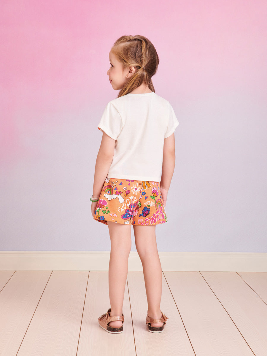 Conjunto Infantil Momi Verão Com Shorts Saia e Blusa Flowers