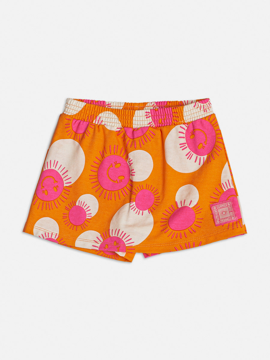 Conjunto Infantil Momi Verão Com Shorts Saia e Blusa Branca Dia Feliz