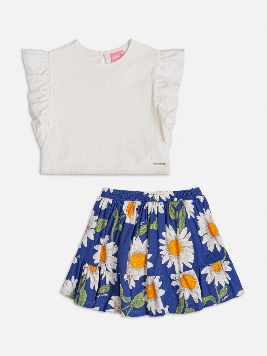 Conjunto Infantil Momi Verão Com Saia e Blusa Flores Margarida