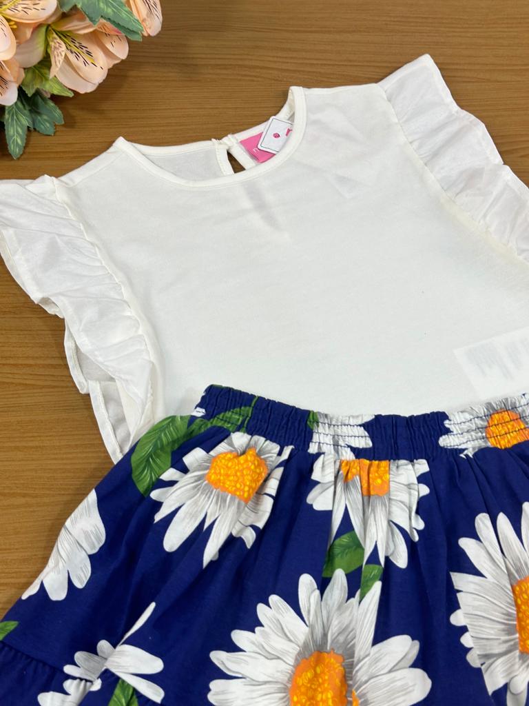 Conjunto Infantil Momi Verão Com Saia e Blusa Flores Margarida
