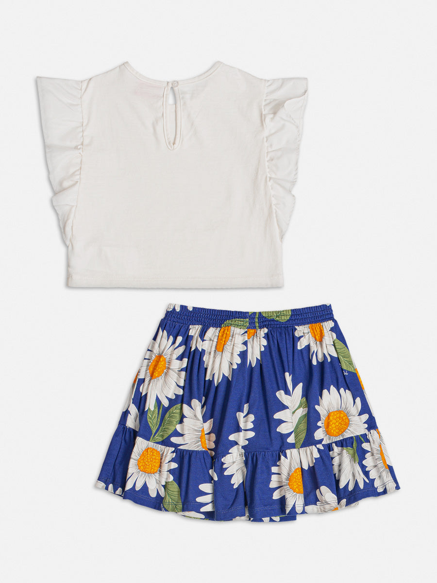 Conjunto Infantil Momi Verão Com Saia e Blusa Flores Margarida