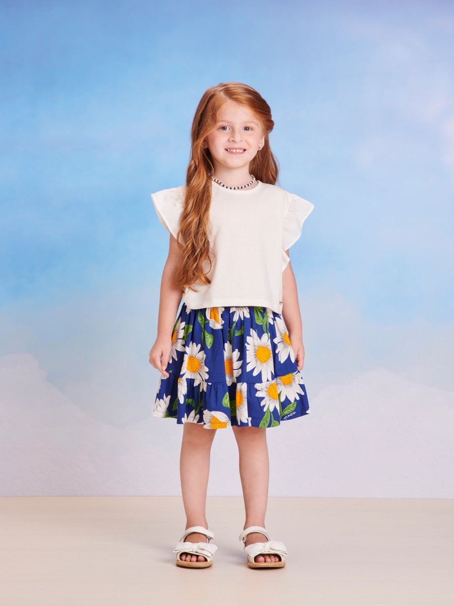 Conjunto Infantil Momi Verão Com Saia e Blusa Flores Margarida