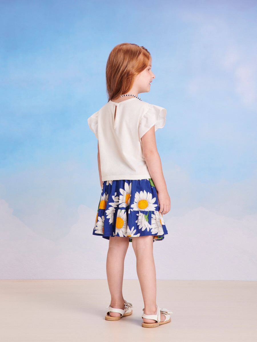Conjunto Infantil Momi Verão Com Saia e Blusa Flores Margarida
