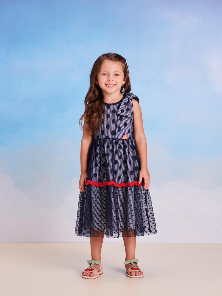 Vestido Infantil Momi Verão Poá com Tule