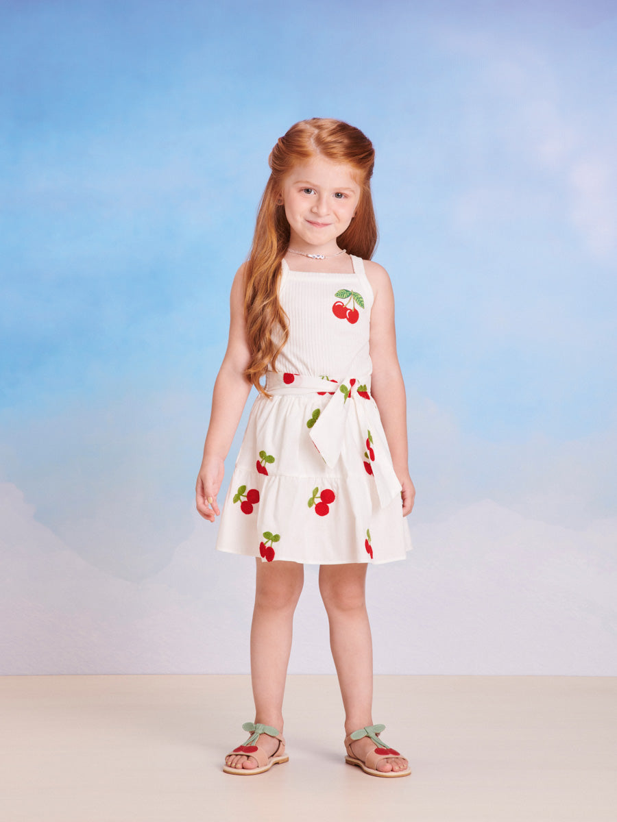 Conjunto Infantil Momi Verão Com Saia e Blusa Branca Cerejinha