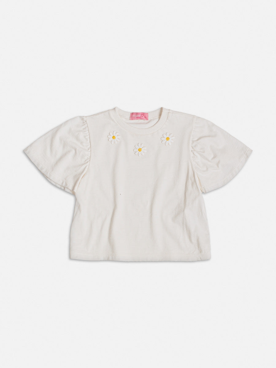 Conjunto Infantil Momi Verão Com Saia e Blusa Branca Flores Margarida