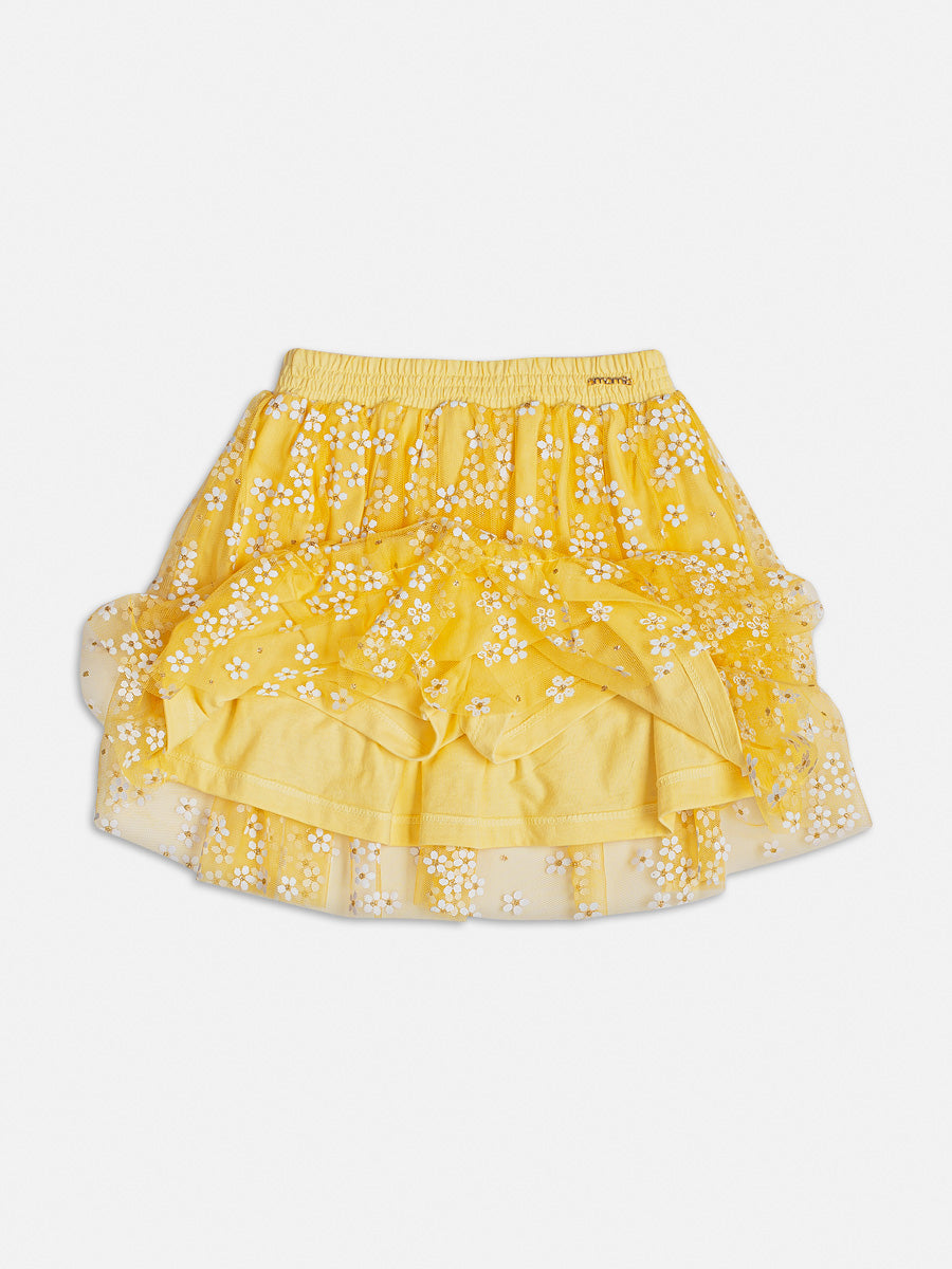 Conjunto Infantil Momi Verão Com Saia e Blusa Branca Flores Margarida