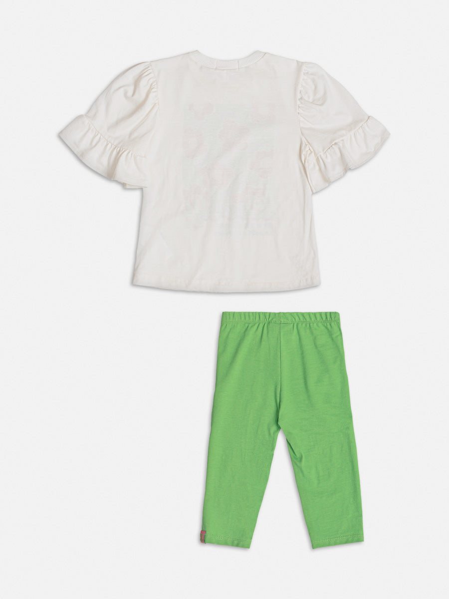 Conjunto Infantil Momi Verão Com Calça e Blusa Branca Flores