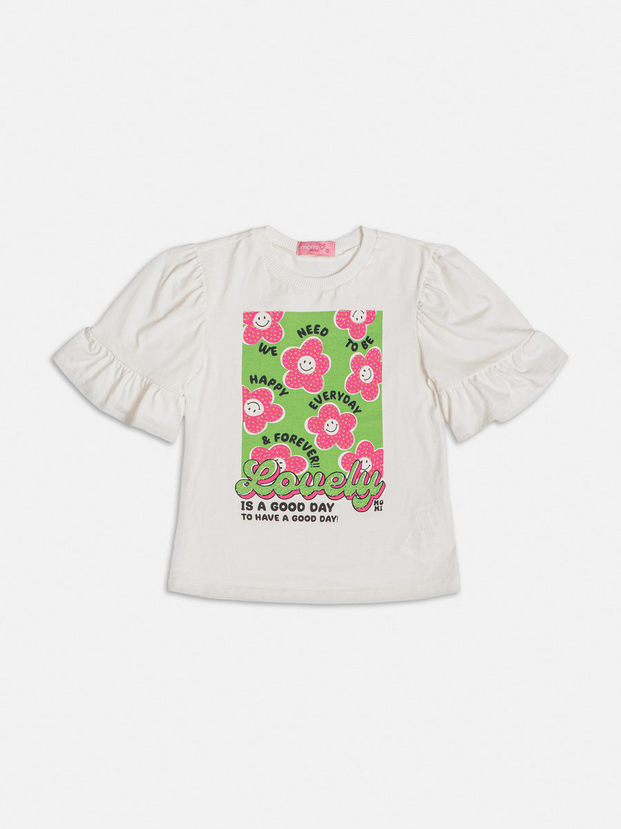 Conjunto Infantil Momi Verão Com Calça e Blusa Branca Flores