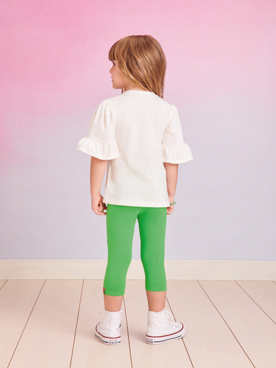 Conjunto Infantil Momi Verão Com Calça e Blusa Branca Flores