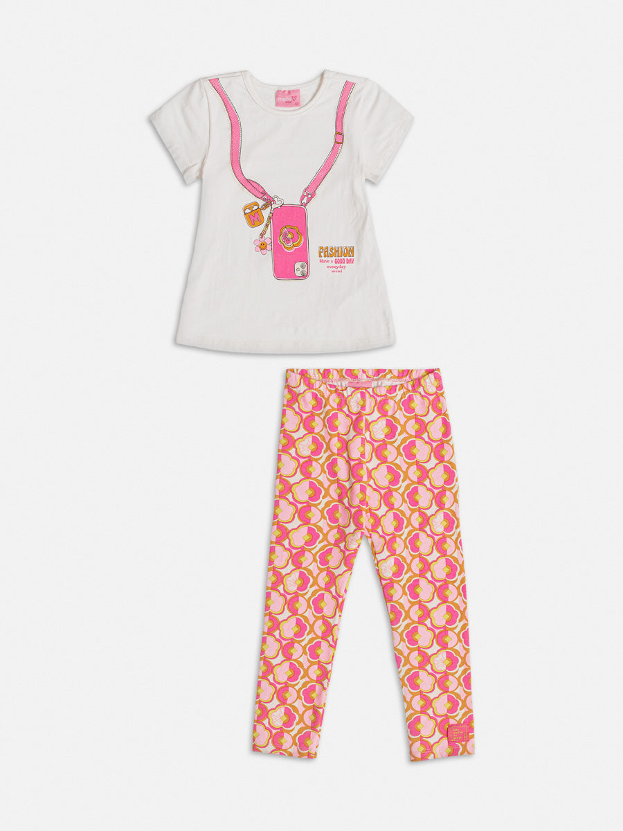 Conjunto Infantil Momi Verão Com Calça e Blusa Branca Fashion