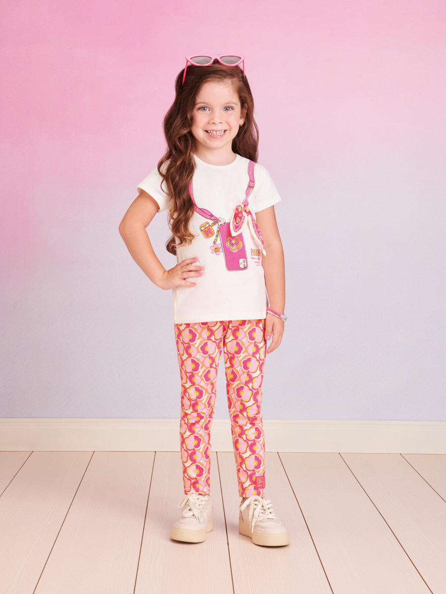 Conjunto Infantil Momi Verão Com Calça e Blusa Branca Fashion